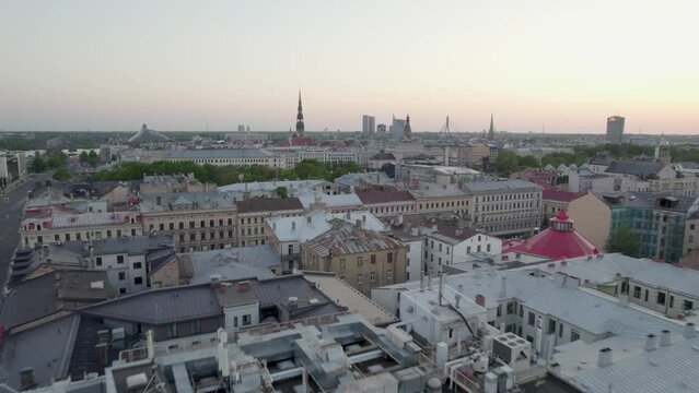 Old town of Riga, Latvia areal footage of drone 