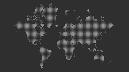 Blank elegant minimal world map made of squares. Isolated on a grey background. Editable vector illustration.