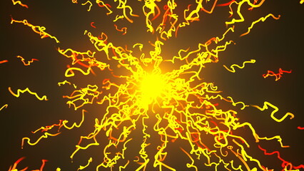 Bright particle explosion, cartoon style, 3d render background, computer generating backdrop