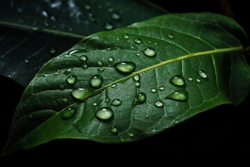 Fototapeta premium Green Leaf with Water Droplets generative AI