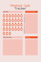 Menstrual Cycle Tracker Planner. Menstrual Calendar Design Blank page for critical days. Template schedule menstruation cycle 