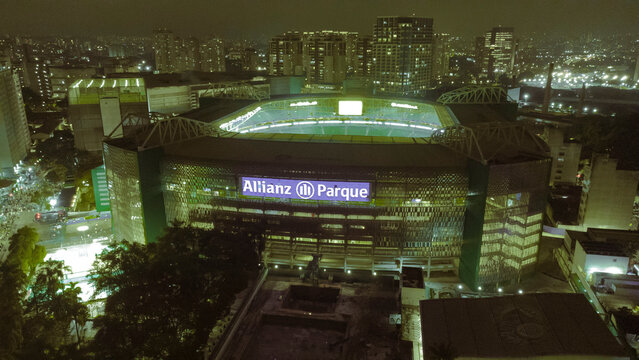 S&atilde;o Paulo - S&atilde;o Paulo- Brazil - March 19 2023: Stadium of Palmeiras - Arena Allianz Parque in S&atilde;o Paulo capture by a drone.