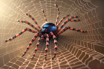 Duży pająk na pajęczynie. Generative AI
