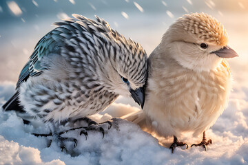 Ptaki zimowa sceneria. Generative AI - obrazy, fototapety, plakaty
