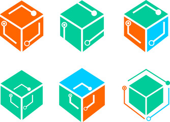 High tech, computer technology concept logo set. Vector logo set.