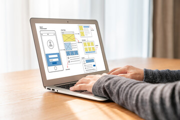 UX UI design process for modish mobile application and website . Creative prototype of wireframe...