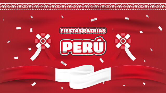 Fiestas Patrias Peru. Realistic and Decorative Peruvian Patriotic Holidays or Peru independence day with editable text effect