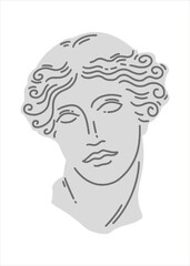 Antique female head. Greek sculpture. Plaster bust of Venus. Vector illustration in a flat style. Element for modern design.