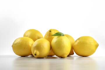 Creative fruits composition. Beautiful whole sliced half yellow lemons isolated on white background. flat lay top side view

