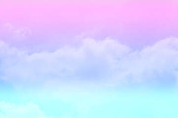 Fototapeta na wymiar Pastel sky with soft white clouds. Fantastic color fantasy background. Sweet dreams concept for wallpaper, backdrop and design.