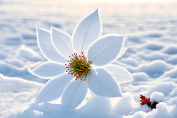 Biały pastelowy kwiat zima. Generative AI - obrazy, fototapety, plakaty
