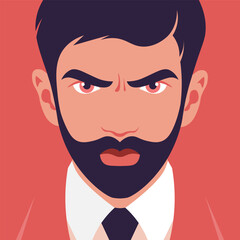 The portrait of angry bearded man. The avatar for social media. Vector illustration in flat style.