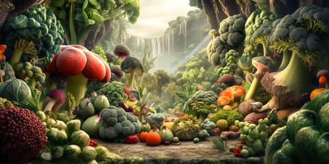 Gemüse Welt Landschaft KI - obrazy, fototapety, plakaty