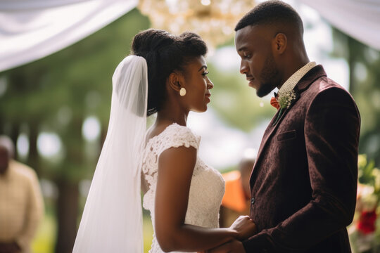 Amazing african american couple in wedding ceremony. Generative AI.