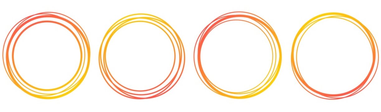 Hand drawn orange circle frame with transparent background.Orange color gradient empty circles.Scribble outline circle PNG. Thin line, outline circles.Circular shapes for marking, highlighting.