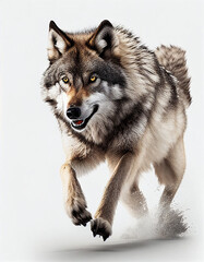 Obraz premium Wolf Running isolated in white background, Generative Ai