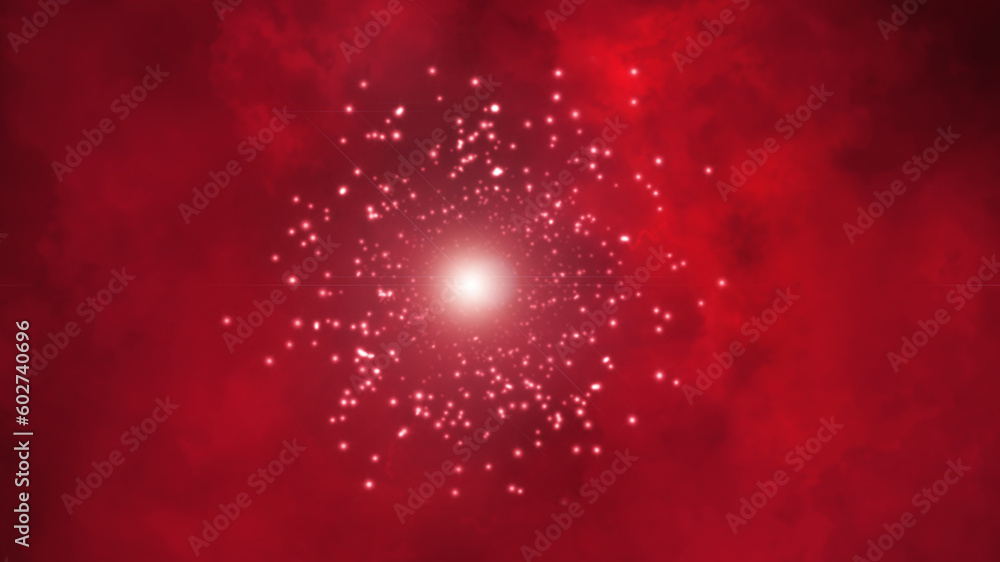 Poster red space activity with many little stars, modern 3d render abstraction, computer generated