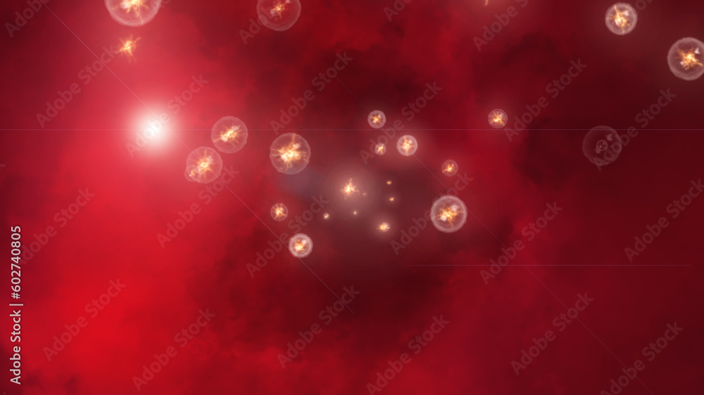 Poster red space activity with many little stars, modern 3d render abstraction, computer generated