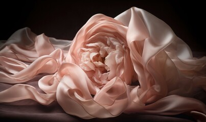  a large pink flower sitting on top of a bed covered in a blanket.  generative ai