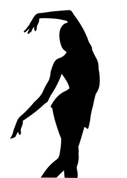 Black silhouette of the girl gymnast on white background