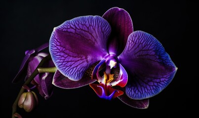  a purple flower with a black background and a black background.  generative ai
