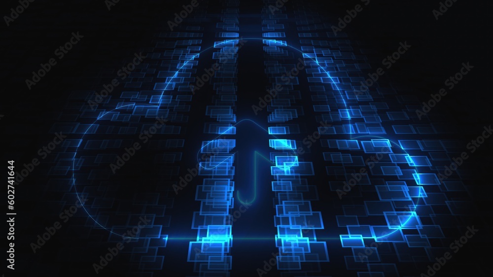Poster 3d rendering technology and internet animation icons. computer generation seo icon on blurry backgro