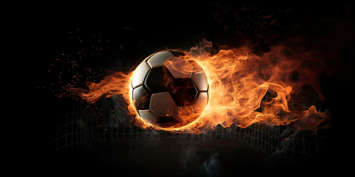 fire soccer ball, game and sports theme, victory theme, fireball. Generative AI © 22_monkeyzzz