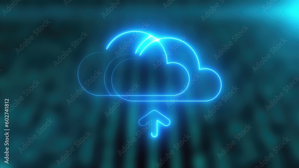 Poster 3d rendering technology and internet animation icons. computer generation seo icon on blurry backgro