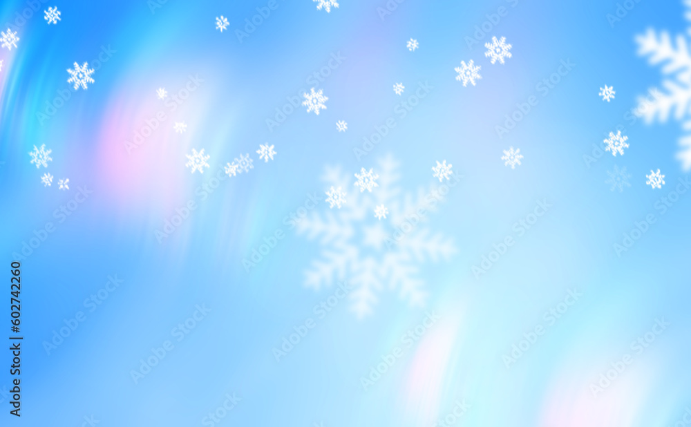 Poster falling snowflakes with shining effect, computer generated winter background, 3d render