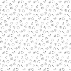 Seamless pattern with fruits and vegetables on a white background.
