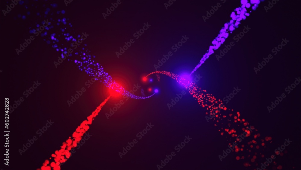 Poster energy spiral particles are in the space, modern abstract 3d render background, computer generated b