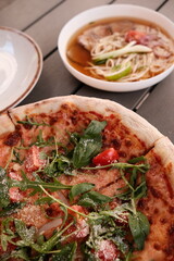 Homemade Margherita pizza healthy plate close up