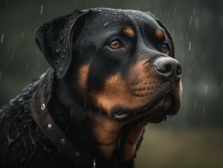 Fototapeta premium The Rottweiler's Regality in the Rain
