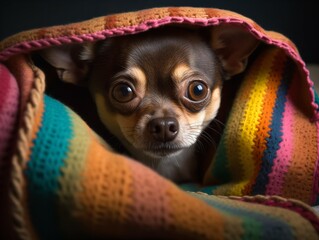 The Chihuahua's Charm in a Colorful Blanket