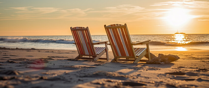  A beautiful tropical vacation on a beach with a wooden chair. An exotic summer getaway to relax and enjoy the ocean views (generative AI)