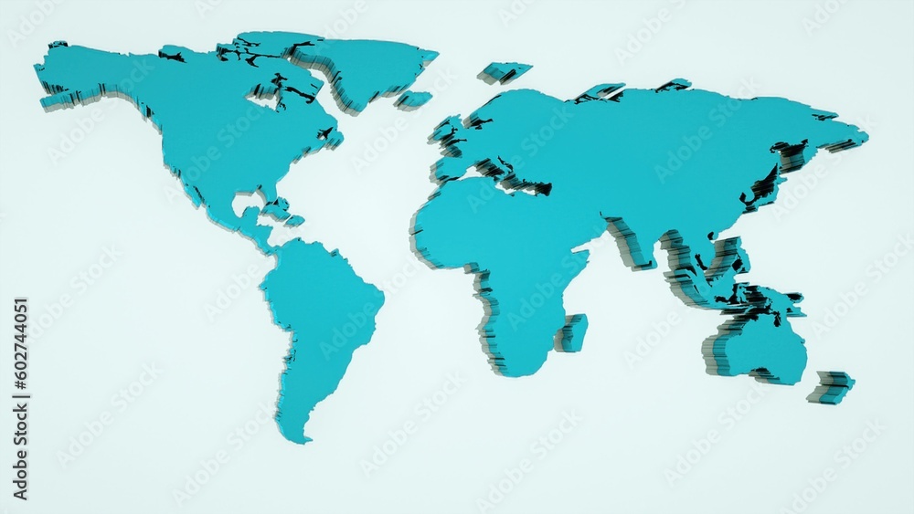 Poster global world map, 3d flat earth map are on wall, globe worldmap symbol, 3d render computer generated
