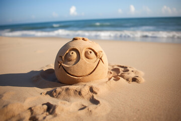 Obraz premium Kokosnuss mit einem Lächeln am Strand KI