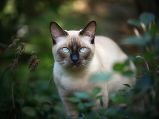 Obraz premium The Tonkinese Cat's Enchantment in an Emerald Garden