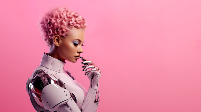 Artificial intelligence neural network female AI cyborg chatbot fembot (Generative AI)