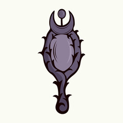 Hand-drawn magical witch purple mirror with spikes and a crescent moon. Illustration for Halloween and Walpurgis Night