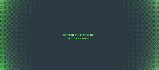 Dither Pattern Bitmap Texture Vector Round Halftone Gradient Abstract Background. 8 Bit Pixel Art Retro Video Arcade Game Green Abstraction. Glitch Screen With Flicker Pixels Effect Panoramic Backdrop