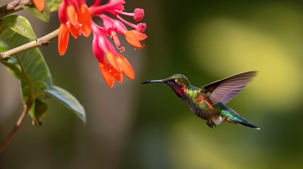 Fototapeta premium hummingbird in flight at a flower generative ai