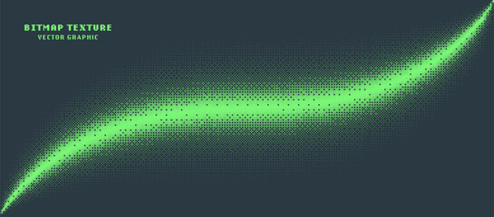 Dither Pattern Bitmap Texture Smooth Curved Border Vector Abstract Background. Glitch Screen With Flicker Pixels Effect Panoramic Abstraction. 8bit Pixel Art Retro Video Arcade Game Green Illustration