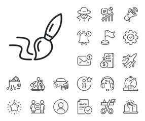 Wall paintbrush sign. Salaryman, gender equality and alert bell outline icons. Paint brush line icon. Creative drawing art symbol. Brush line sign. Spy or profile placeholder icon. Vector