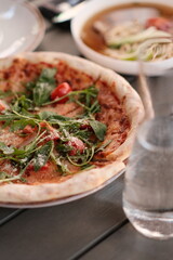 Homemade Margherita pizza healthy plate close up