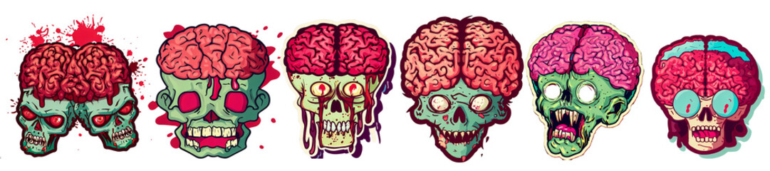 A set of colored skulls. Generative AI.