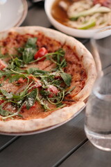 Homemade Margherita pizza healthy plate close up