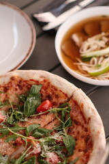 Homemade Margherita pizza healthy plate close up