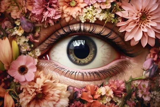 Blumen um ein Auge KI