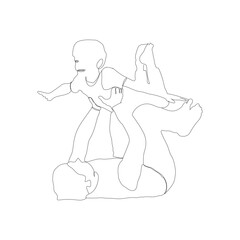 Father and son flying pose continuous line drawing.  lifting excited little child son single line drawing. Father's day concept line art. father's day